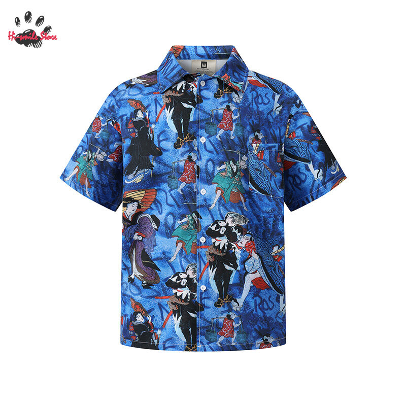 قميص هاواي بأكمام قصيرة للرجال والنساء ، وردة مارتين زرقاء ، ملابس غير رسمية كبيرة الحجم ، جودة عالية ، الصيف ،