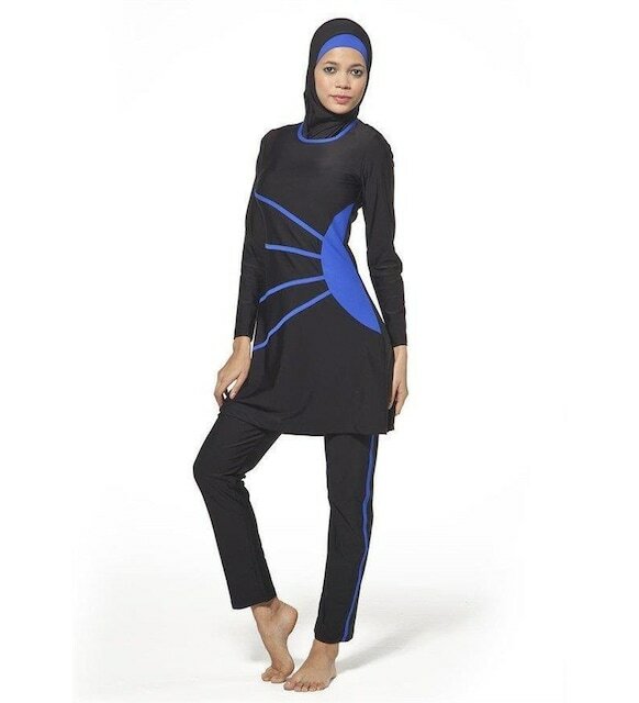 Adasea 0385 أسود أزرق كامل Lycral الحجاب ملابس السباحة