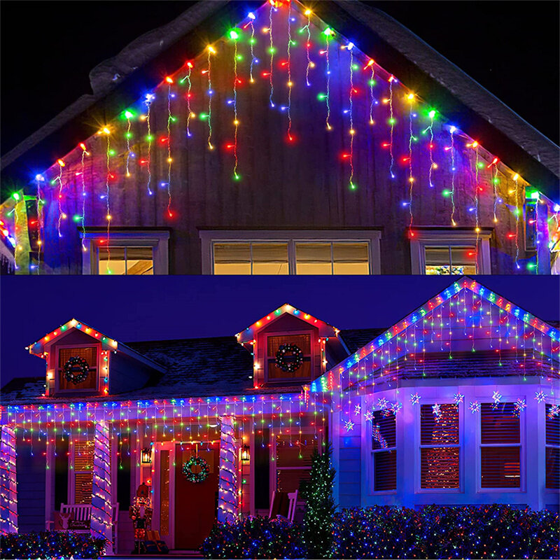زينة عيد الميلاد للمنزل في الهواء الطلق LED الستار جليد سلسلة ضوء الشارع جارلاند على المنزل شتاء 220 فولت 5 متر دروب 0.4-0.6 متر