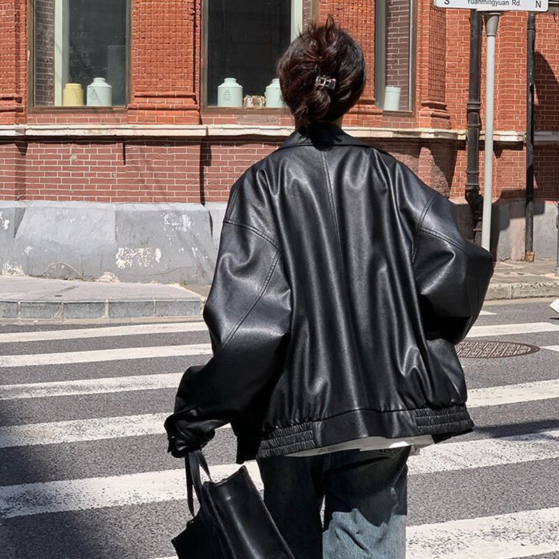 GIDYQ-عتيق موتو بو السترات الجلدية للنساء ، Y2K ، عالية الشارع ، المتضخم السائق معاطف ، BF زوجين ، فاسق فضفاضة ، عادية Harajuku ملابس خارجية