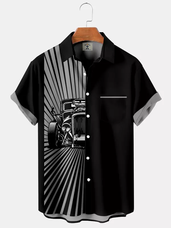 قمصان هاواي كلاسيكية للرجال بطباعة سيارة ، توبات شاطئ مريحة ، قمصان قصيرة ، كاجوال ، تصميم جديد ، عرض فضفاض