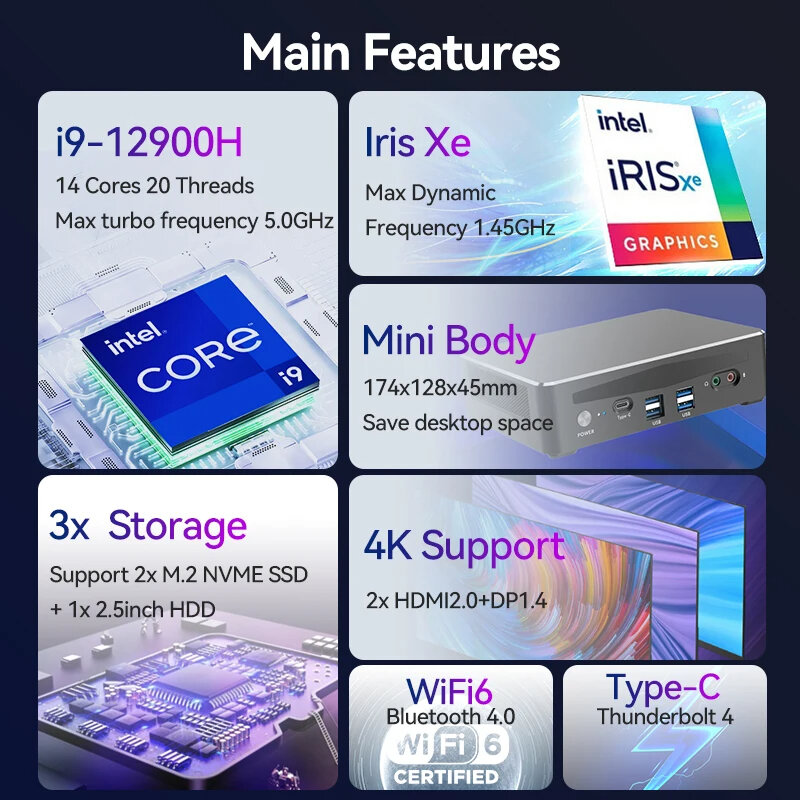 كمبيوتر ألعاب صغير مع جهاز كمبيوتر LAN ثنائي النواة ، Intel Core ، مزدوج DDR4 يدعم Win10 Linux ، Pfsense ، BT4.0 ، Type-C ، كمبيوتر مكتبي