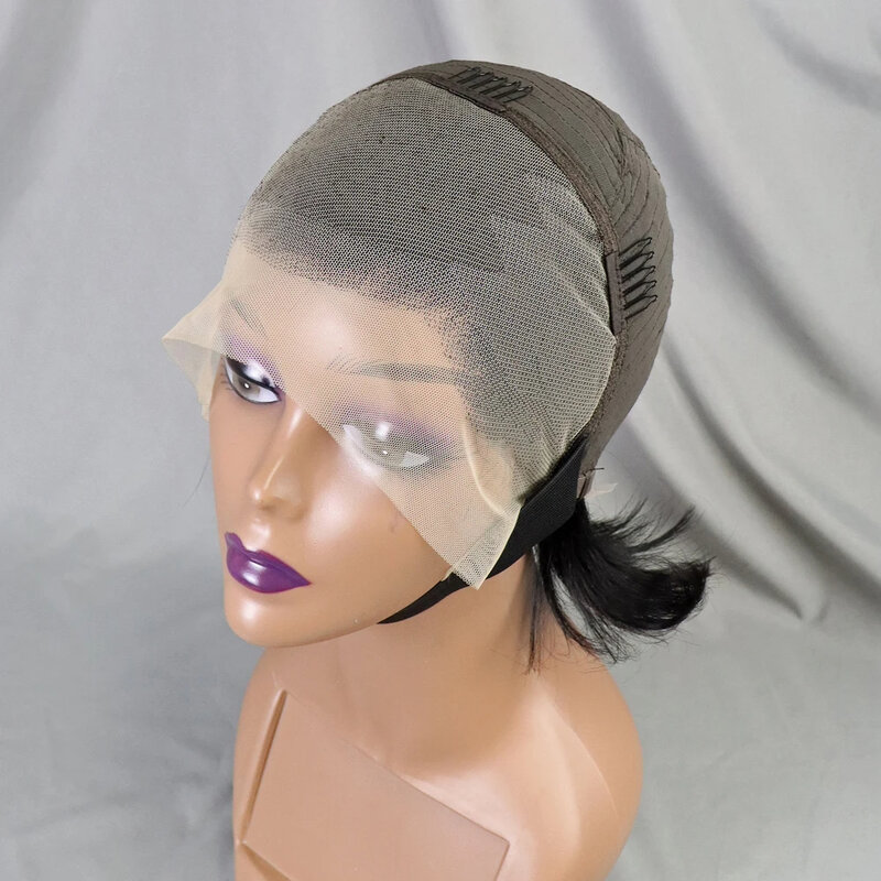 باروكة بوب قصيرة مستقيمة للنساء ، شعر بشري برازيلي ، دانتيل شفاف ، قطع بيكسي ، 13 × 4 ، نتف مسبقًا
