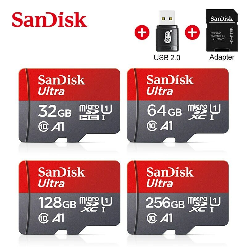 الأصلي سانديسك الترا UHS-1 A1 بطاقة الذاكرة 32 جيجابايت 64 جيجابايت 128 جيجابايت 256 جيجابايت 512 جيجابايت 100 برميل/الثانية مايكرو SD بطاقة Class10 فلاش SD/TF microSDXC