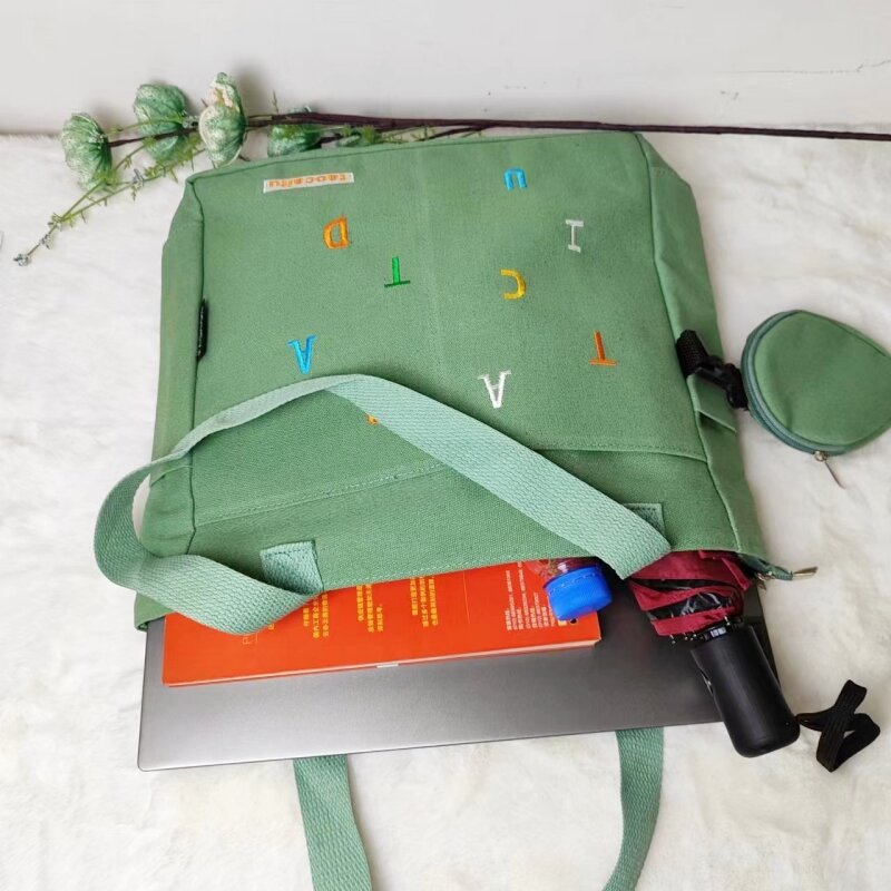حقيبة حمل للتنقل بسعة كبيرة ، حقيبة بإبط مطبوعة بحروف ، خفيفة الوزن ، حقيبة يد كتف للطلاب متعددة الاستخدامات ، بسيطة وغير رسمية