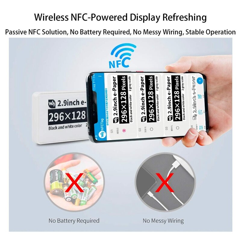 ABGZ-Waveshare 2.9 بوصة لاسلكية NFC بالطاقة Epaper Eink E ورقة E-الحبر وحدة شاشة عرض للهاتف المحمول أندرويد التطبيق ، لا بطارية