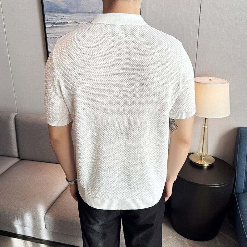 قمصان بولو بأكمام قصيرة للرجال ، تناسب ضئيلة ، متماسكة ، أحادية اللون ، الصيف ، جودة عالية ، الموضة ، 4XL