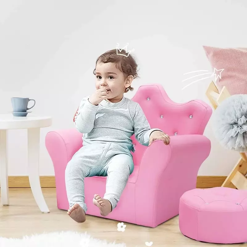 أريكة مخملية للأطفال ، مجسمة بالماس ، وردية اللون