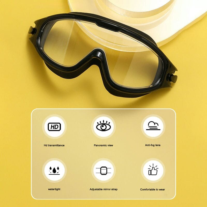 نظارات السباحة القابلة للتعديل مع سدادات الأذن ، نظارات السباحة سيليكون ، قناع الغوص HD ، نظارات مكافحة الضباب للبالغين