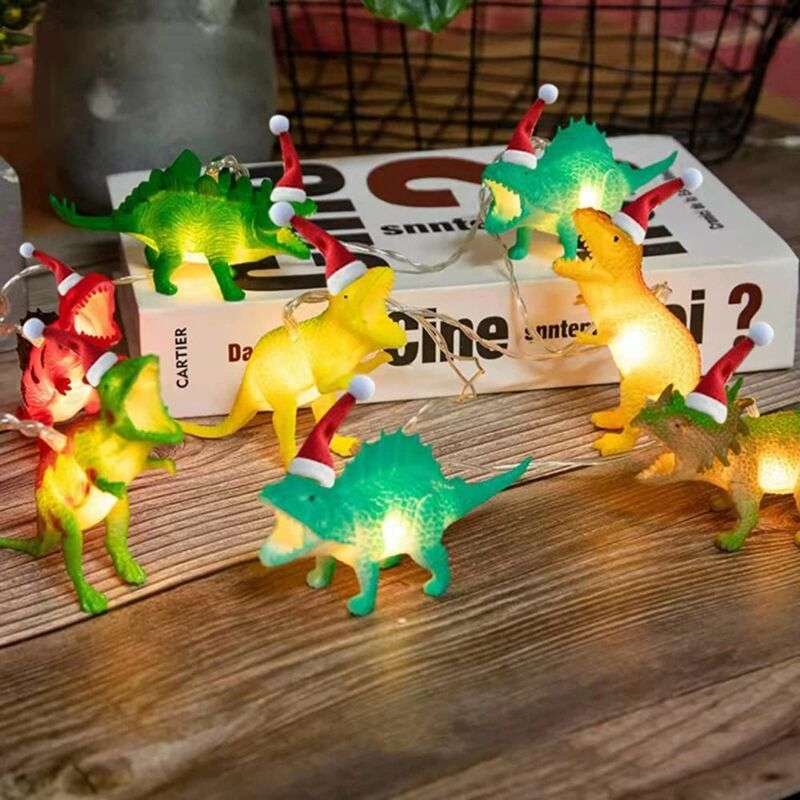بولي كلوريد الفينيل ديناصور سلسلة أضواء لعيد الميلاد ، بطارية تعمل بالطاقة ، سلسلة الجنية ، ضوء دافئ ، الإبداعية ، مصباح معلق عيد الميلاد ، 10 LED