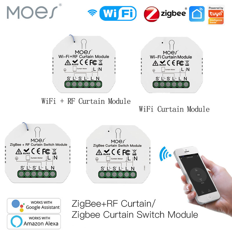 Moes وحدة التبديل الستار الذكية زيجبي/واي فاي للستائر تطبيق المعيشة الذكية التحكم عن بعد اليكسا جوجل الرئيسية التحكم الصوتي