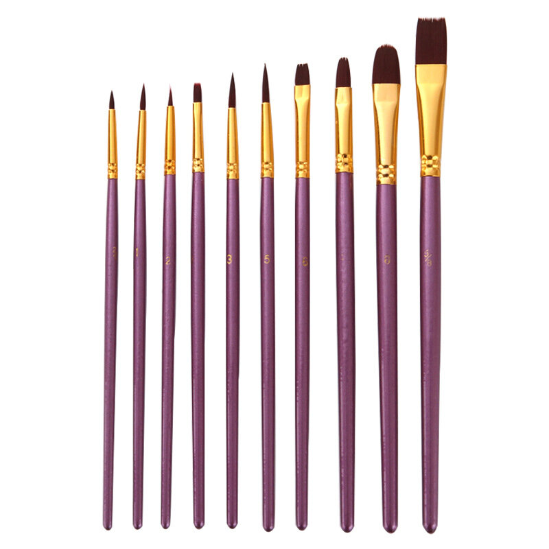 10 قطعة الشعر النايلون متعددة الوظائف هوك القلم الغواش المائية فرشاة النفط مجموعة 3 ألوان الصلبة الصباغ
