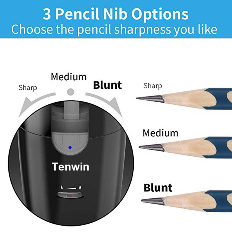 Tenwin كبير التلقائي براية أقلام كهربائية الثقيلة القرطاسية للأقلام الملونة الميكانيكية USB للأطفال الفنانين