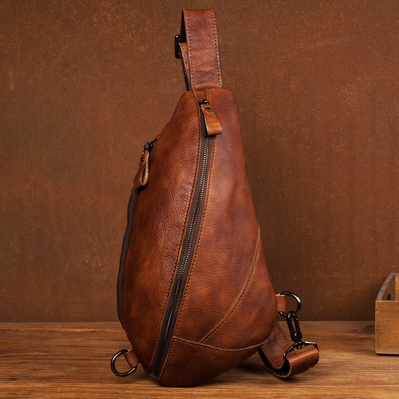 حقيبة الصدر الجلدية للرجال ، حقيبة رسول صغيرة ، حقيبة الكتف في الهواء الطلق ، طبقة عادية ، الاتجاه الرجعية ، والأزياء