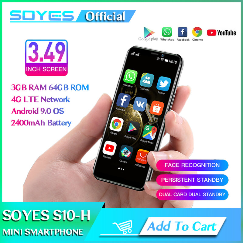 SOYES-هاتف محمول صغير ، بشاشة ، 4G LTE 3GB RAM ، 64GB ROM ، Android ، Face ID Unlock ، هاتف ذكي