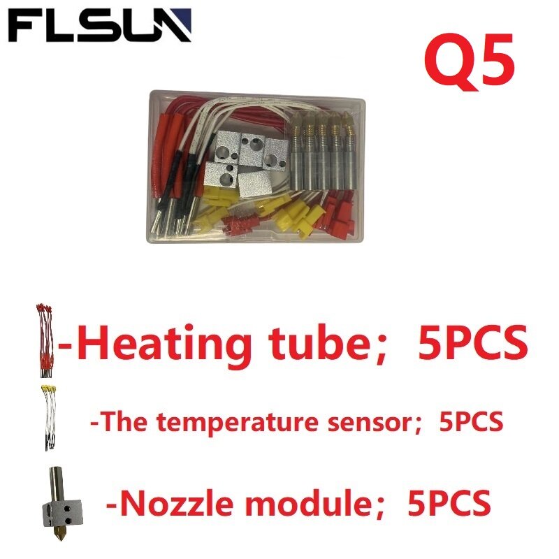 FLSUN-Q5 ملحقات طابعة ثلاثية الأبعاد ، أجزاء Hotend ، سخان خرطوشة ، أجهزة استشعار درجة الحرارة ، كتلة التدفئة فوهة ، أنبوب كسر الحرارة الحلق