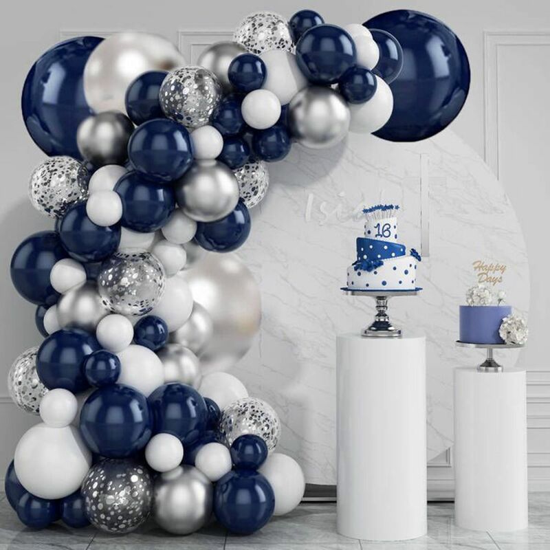 الفضة الأزرق بالون جارلاند قوس عدة حفلة عيد ميلاد ديكور الاطفال استحمام الطفل الصبي النثار اللاتكس بالون Globos لوازم الزفاف