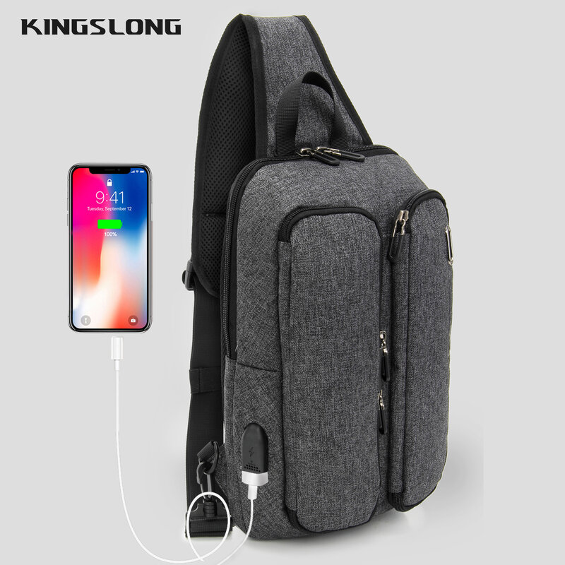 حقيبة صدر متعددة الوظائف للرجال من KINGSLONG ، حقائب لاب توب ، مقاومة للماء ، متعددة الجيوب ، منفذ USB ، كاجوال ، رياضة خارجية