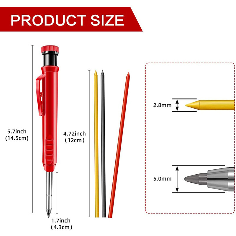 الصلبة نجار قلم رصاص مجموعة مع 6 عبوة يؤدي المدمج في مبراة بمناسبة أداة النجارة ثقب عميق أقلام رصاص الميكانيكية