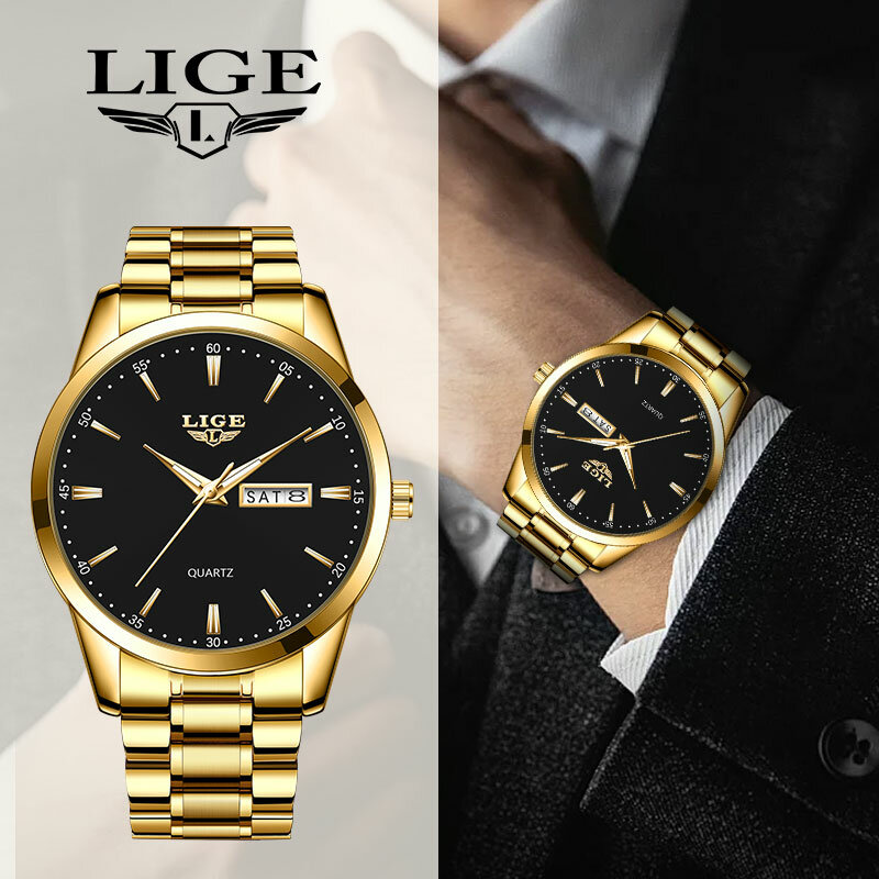 LIGE-Men ساعة كوارتز فاخرة ، علامة تجارية مشهورة ، عمل ، فولاذ مقاوم للصدأ ، مضيئة ، مقاومة للماء ، كاجوال ، رياضة ، ساعة يد ، ساعة ، موضة