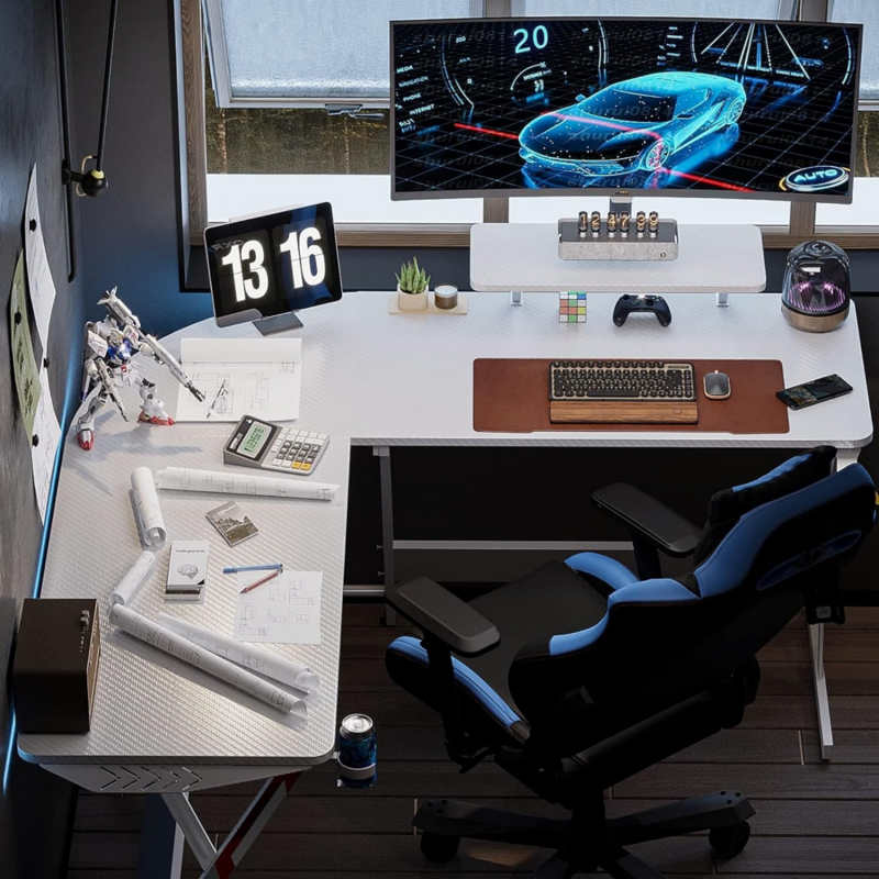 مكتب ألعاب على شكل حرف L ، مكتب ألعاب 51 بوصة ، طاولة ألعاب بنسيج من ألياف الكربون ، مكتب كمبيوتر زاوية