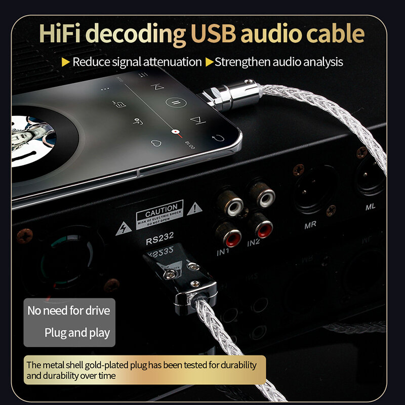 كابل صوت لهاتف داك المحمول ، وهاتف HiFi ، وصوت فضي نقي ، وكابل USB من إنتاج C ، وموصل Hi-End