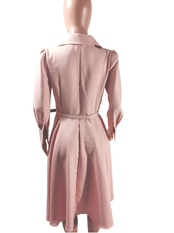 فستان بلازر بأكمام كبيرة وحزام مزدوج الصدر للنساء 2022 أنيق عالي الجودة A Line Midi عادي