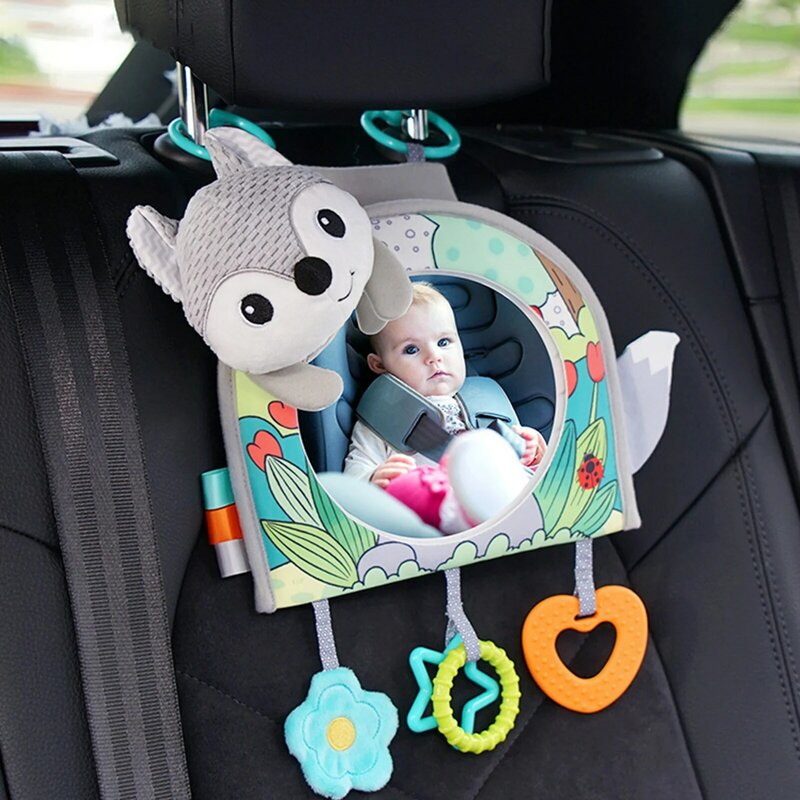طفل مقعد السيارة لعبة سرير معلق اللعب قابل للتعديل عربة طفل ديكور مرآة لعبة هدية الحيوان الثعلب نمط معلق الطفل مهدئا اللعب