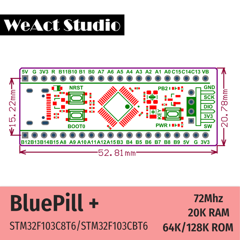 WeAct STM32F103C8T6 STM32F103CBT6 STM32F103 STM32F1 Bluepill Plus ARM STM32 وحدة تطوير مجلس الحد الأدنى للنظام