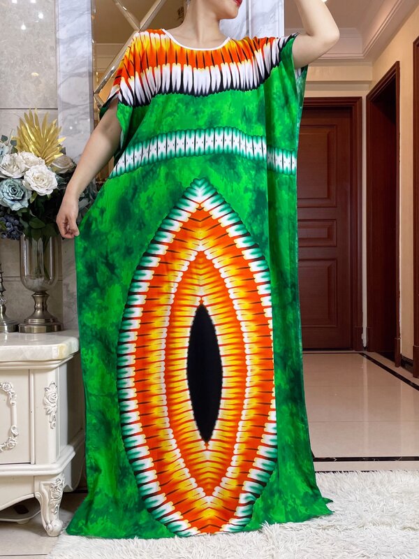 فستان قطن فضفاض للنساء المسلمات ، عباية إريقية ، داشيكي ، طباعة أزهار ، أكمام قصيرة ، مع وشاح كبير ، تصميم جديد