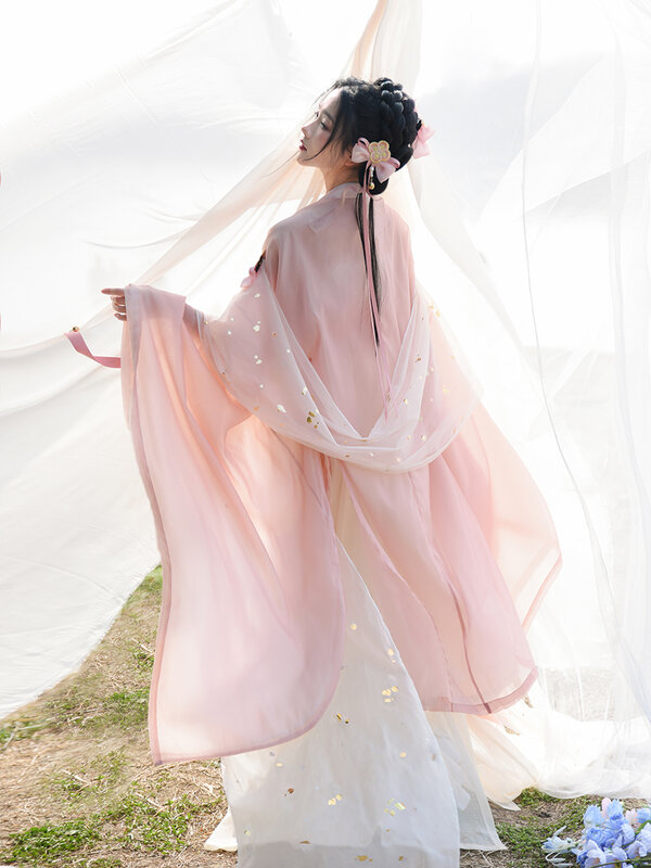 الأصلي Hanfu الإناث الطازجة تشيبولا تنورة هان عناصر مجموعة كاملة من نماذج جديدة الربيع 2022 8 قطعة مجموعة اللون الوردي
