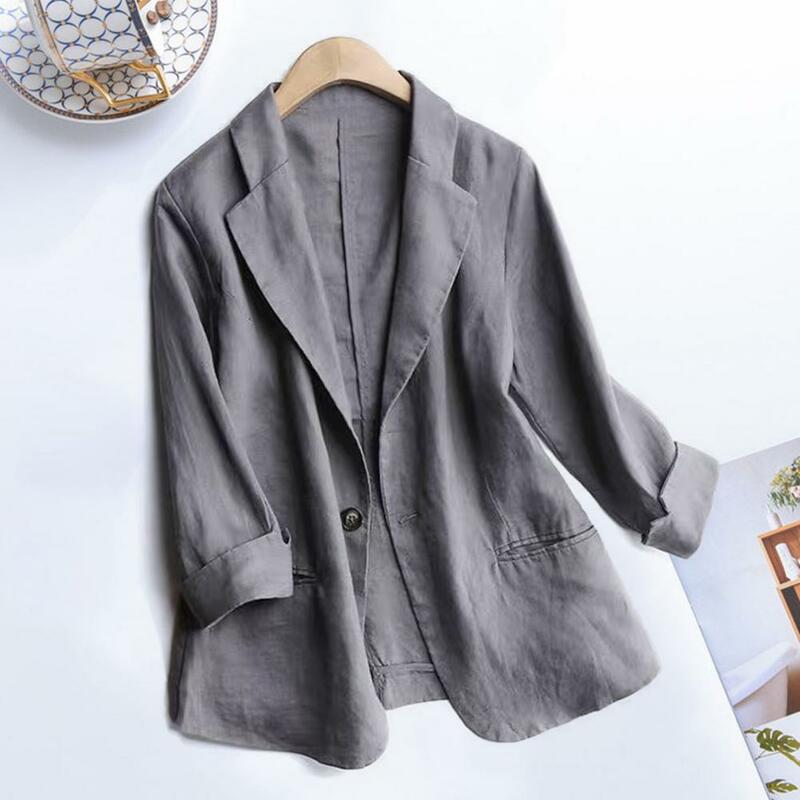 Suit Blazer Basic Cotton Linen Three Quarter Single Button Women's Jacket Spring 2022 Korean Fashion Casual Short Jackets Coat