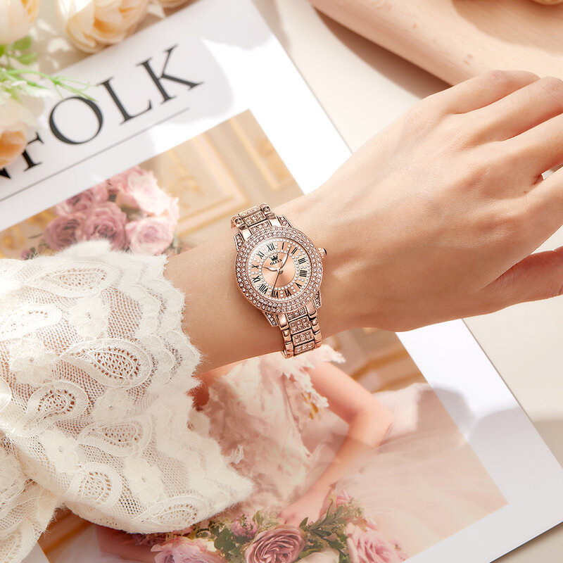 OLEVS الأصلي ساعة ماسية للنساء موضة أنيقة الفولاذ المقاوم للصدأ مقاوم للماء كوارتز ساعة اليد الفاخرة السيدات فستان الساعات
