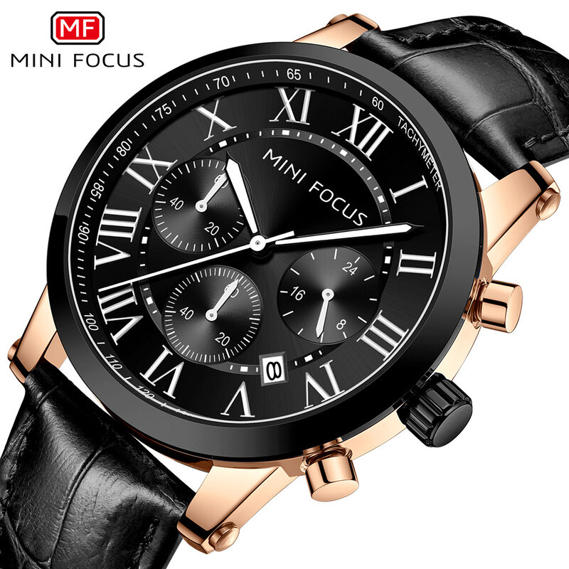 MINI FOCUS ماركة ساعة شعبية ساعة رجالية 6 الأيدي تاريخ مقاوم للماء حزام من الجلد رجالي ساعة اليد