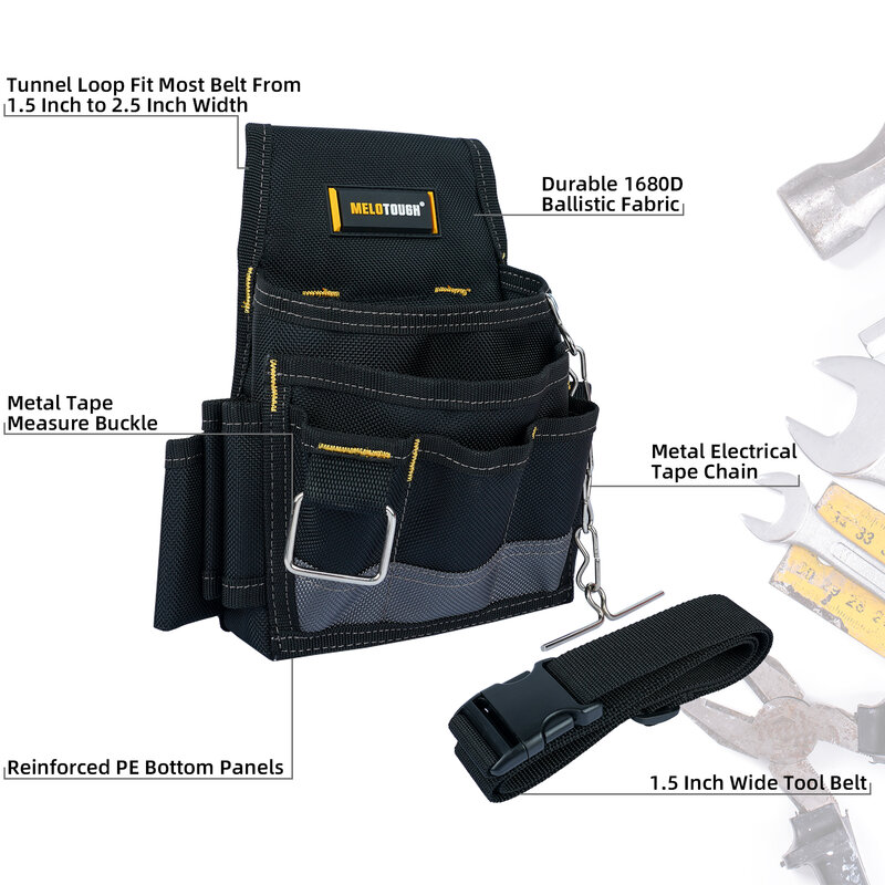 MELOTOUGH كهربائي أداة الحقيبة أداة حزام الحقائب مع مشبك حزام سلسلة الشريط الكهربائية جيوب متعددة أداة المنظم