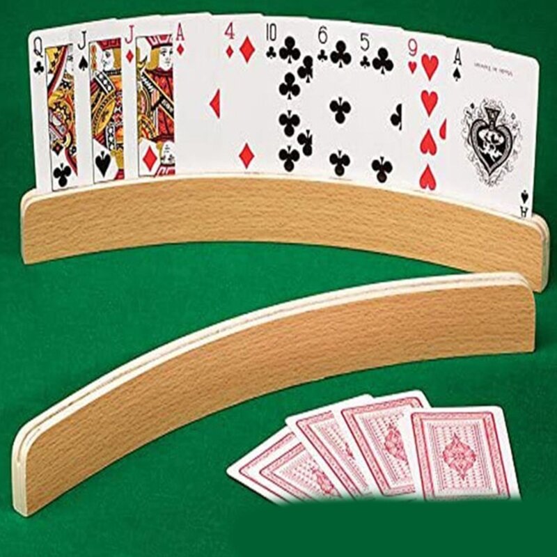 حاملات بطاقات خشبية مريحة للأطفال المعوقين منظم بطاقات ألعاب الطاولة لعب البوكر للأطفال 2 قطعة
