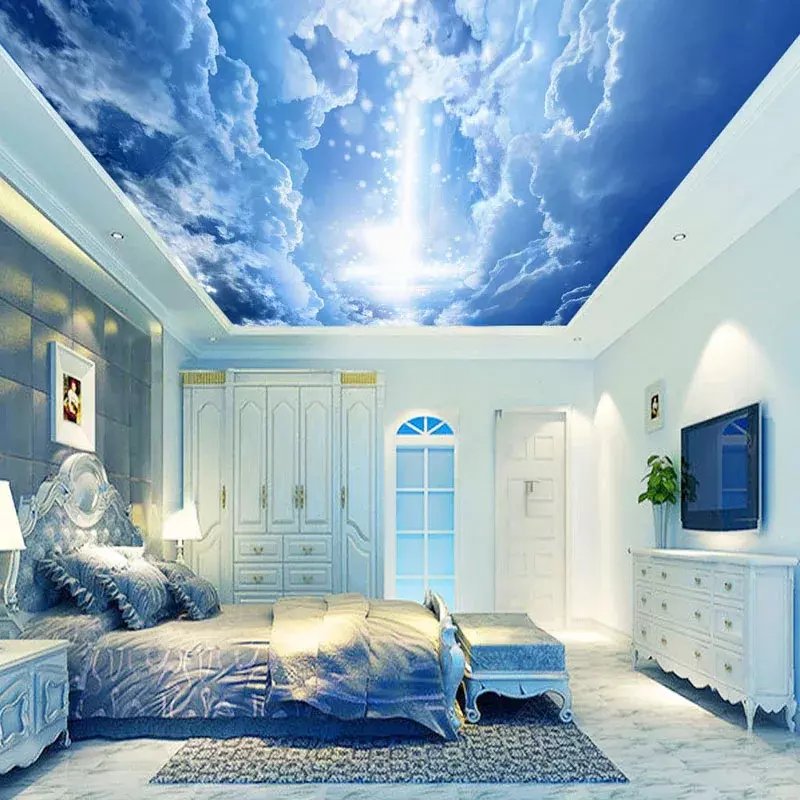 العرف ثلاثية الأبعاد خلفية الخيال السماء الزرقاء Clouds البيضاء زينيث السقف جدارية حائط الخلفية اللوحة غرفة المعيشة غرفة نوم لوحات جدارية