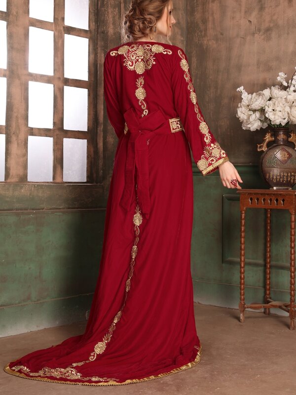 تاكتشيتا-فساتين سهرة إسلامية ذهبية مزخرفة للنساء ، فستان زفاف على شكل حرف A ، ثوب بطول الكلمة ، قفطان كلاسيكي