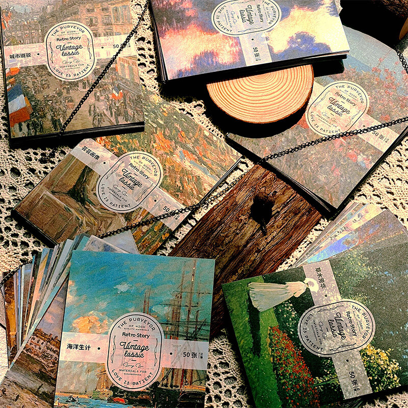 50 ورقة النفط اللوحة المشهد المواد ورقة Collage المجلات الفن الحرف سكرابوكينغ DIY بها بنفسك