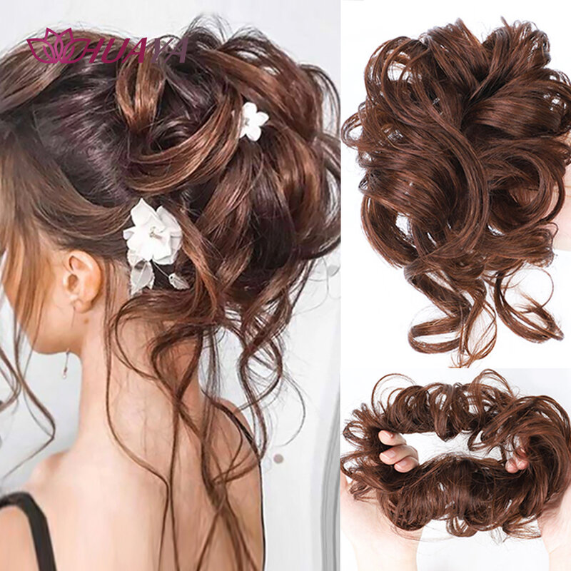 HUAYA الاصطناعية مجعد دونات Chignon مع شريط مرن Scrunchies فوضوي كعكة الشعر أوبدو الشعر ملحقات للنساء