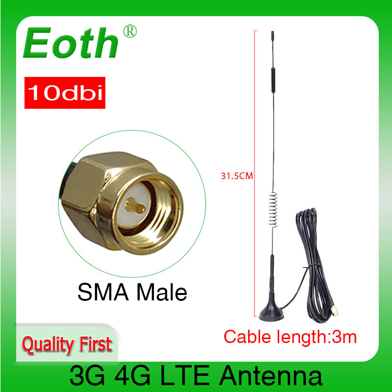 هوائي Eoth 3G 4G LTE 10dbi SMA ذكر موصل الجوي 698-960/1700-2700Mhz IOT قاعدة مغناطيسية 3m واضح مصاصة انتينا