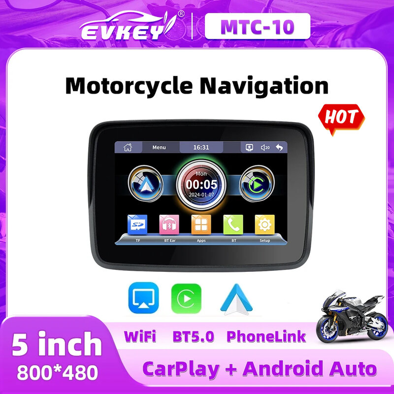 EKVEY-دراجة نارية الملاحة اللاسلكية ، شاشة عرض سيارة أبل مقاومة للماء ، شاشة مراقبة السيارات المحمولة ، أندرويد