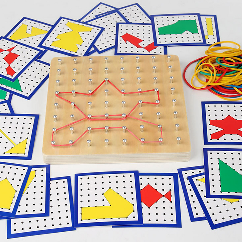 Geoboard مع أقلام ماركر للأطفال ، لوحة ألغاز هندسية ، لعبة تعليمية رياضية ، خشب