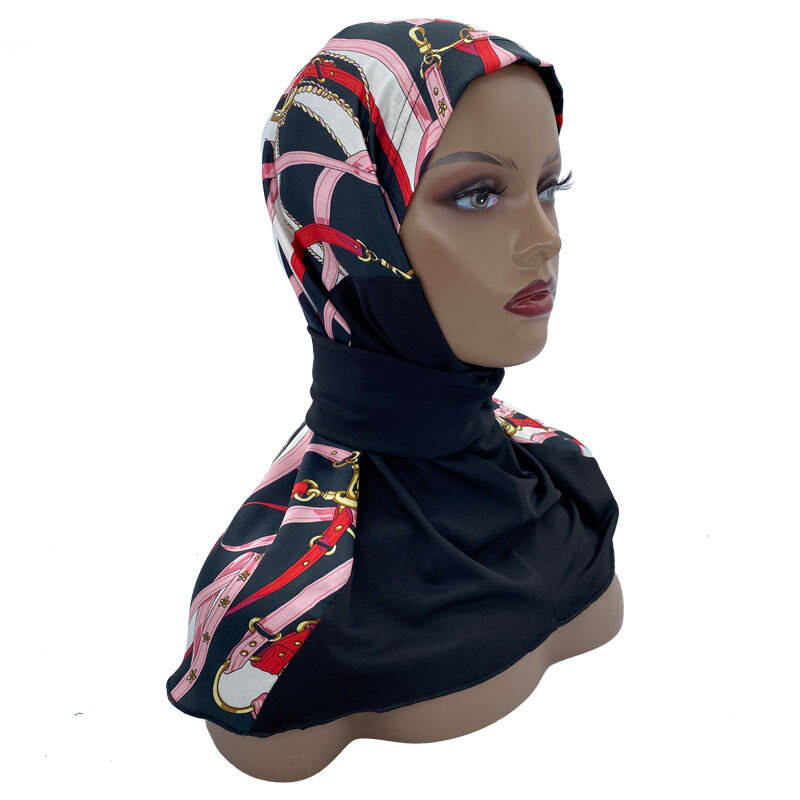 استعداد حجاب عنق رأس غطاء كامل نساء أشرطة رأس وشاح إسلامي تركيا قفطان ساتان مرقع مُثبّت كبّاس حجاب وشاح