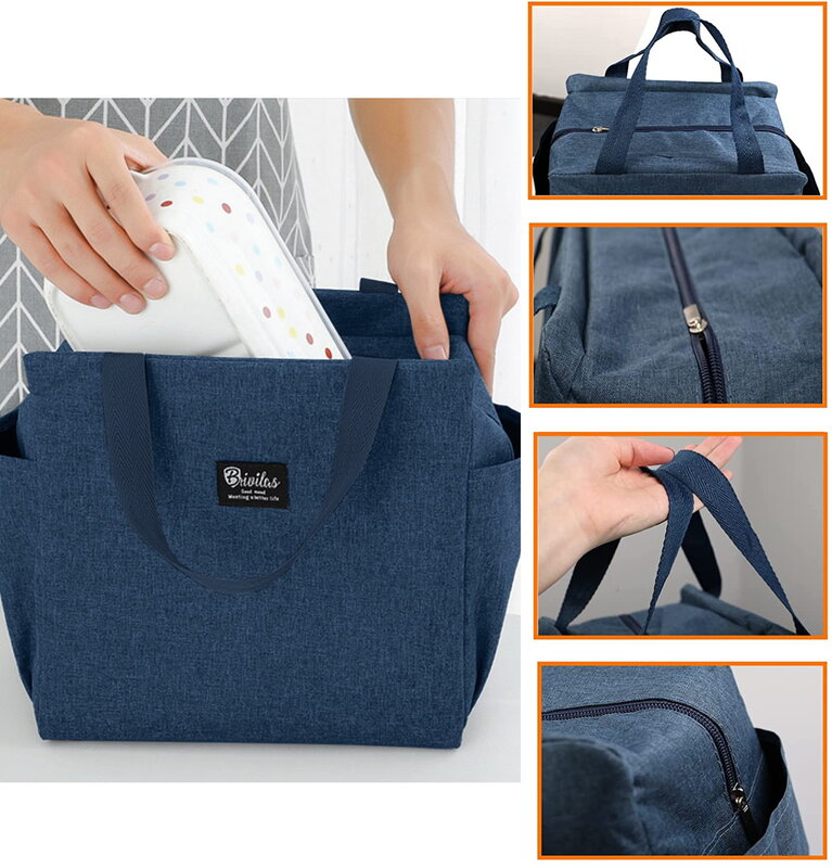 Thermal Lunch Bags Large Capacity Zipper Cooler Bag for Women Lunch Box Picnic Food Bag Flower Color Lettern Series Pattern