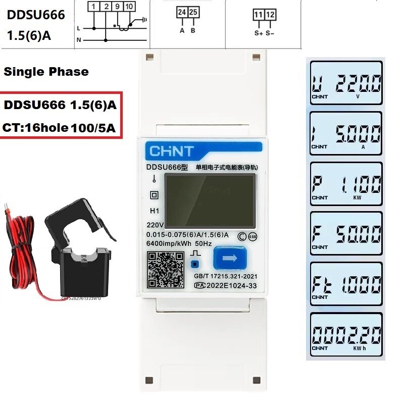CHINT DDSU666 DTSU666 متعددة الوظائف السلطة متر قابلة للبرمجة الخامس ، أ ، ث ، كيلوواط ساعة ، فار ، مودبوس RS485 مقياس الطاقة الكهربائية الشمسية الكهروضوئية العاكس