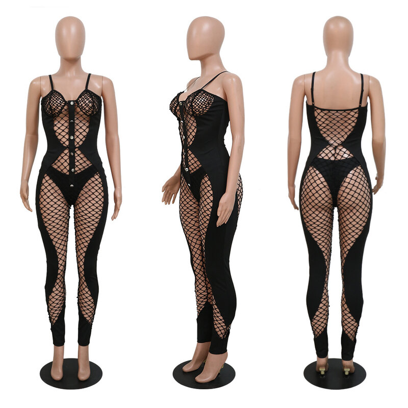 شبكة سوداء مثير حللا النساء ملابس عصرية 2022 قطعة واحدة المرقعة الصلبة أكمام Bodycon كلوبوير بذلة داخلية