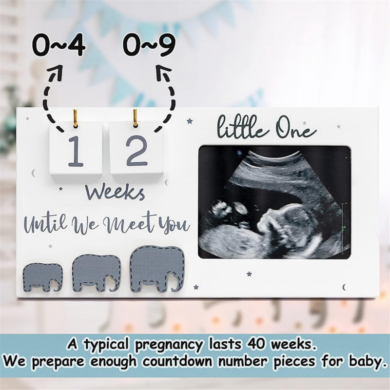 إطارات صور Sonogram مع أسابيع العد التنازلي ، صورة بالموجات فوق الصوتية ، ديكور حضانة الفيل ، معلومات الولادة