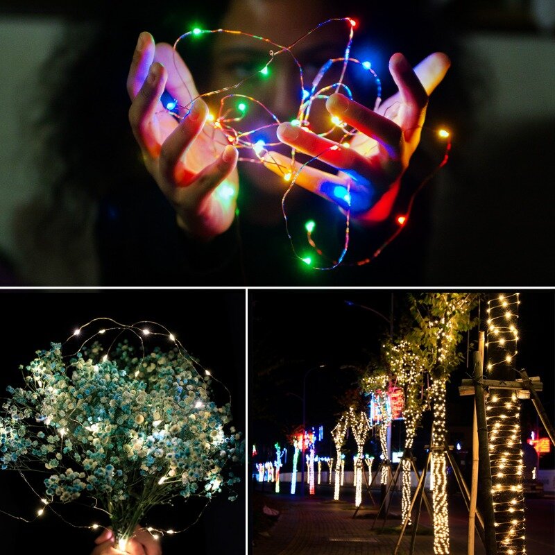 2/1 متر LED ضوء سلسلة الأسلاك النحاسية في الهواء الطلق Led مصباح جارلاند لقضاء عطلة الإضاءة شجرة عيد الميلاد حفل زفاف ديكور المنزل