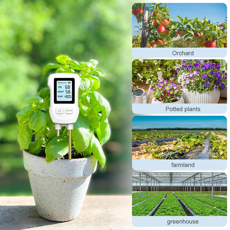الرقمية LCD اختبار التربة ، التربة الرطوبة متر ، مقاومة للحرارة المعادن الاستشعار ، الرطوبة رصد ل زهرة النباتات البستنة ، 3.0-9 PH متر